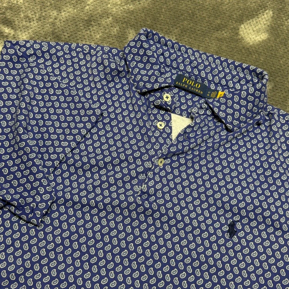 Polo Ralph Lauren Mens Blue Paisley Short Sleeve Cotton Polo Shirt Size LT